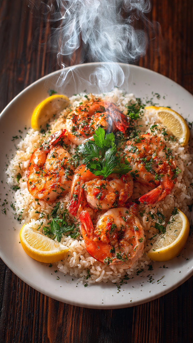 Cheesy Garlic Shrimp and Rice Skillet
