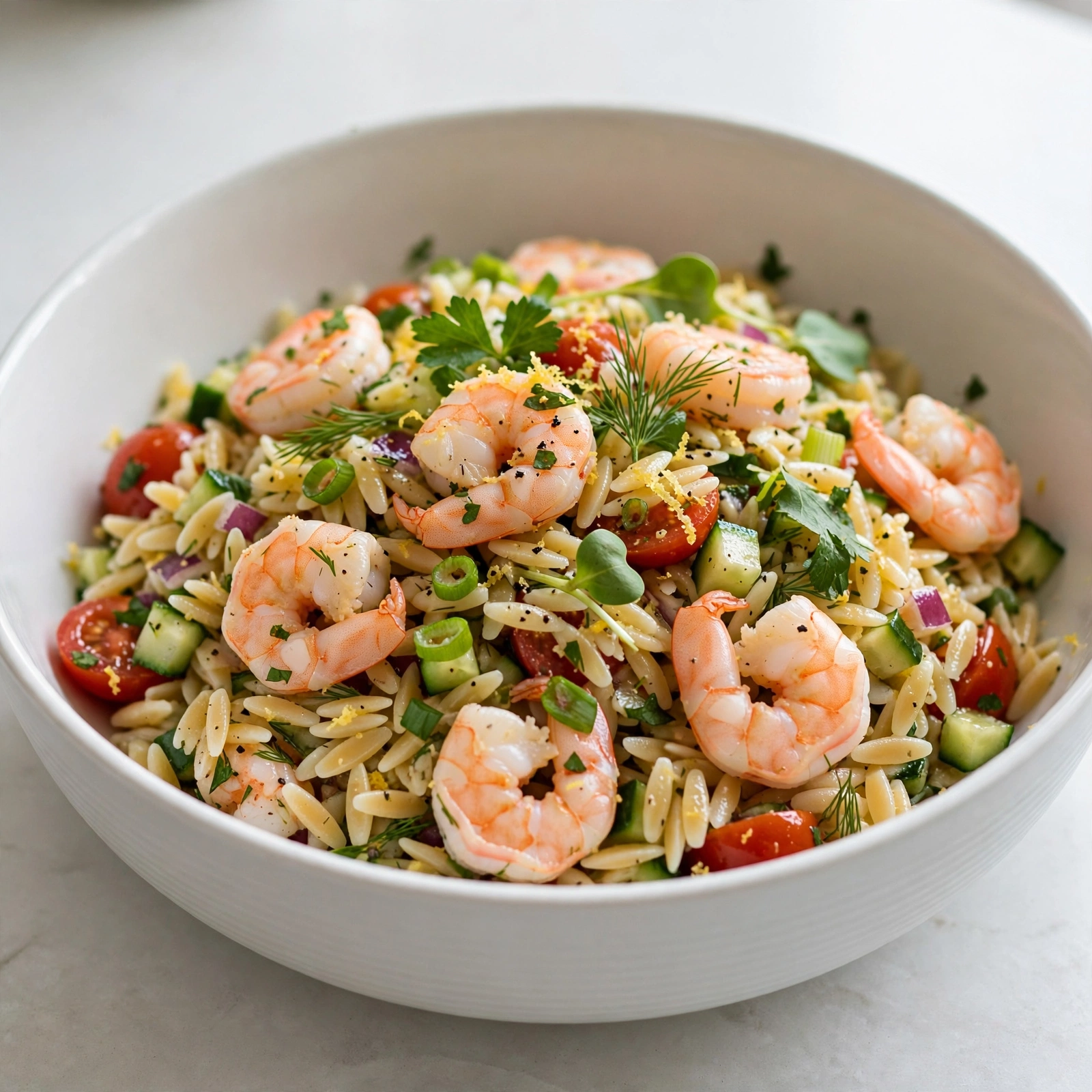 Shrimp Orzo Salad with Lemon Dressing
